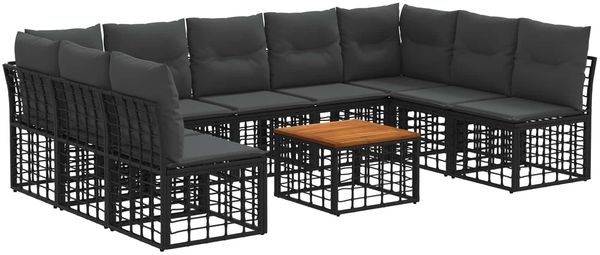 vidaXL Outdoor-Sofagarnitur 10 pcs Schwarz und Dunkelgrau Polyester 3437539
