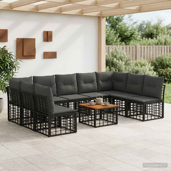vidaXL Outdoor-Sofagarnitur 10 pcs Schwarz und Dunkelgrau Polyester 3437539