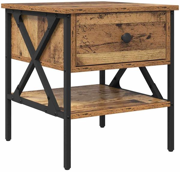 Nachttisch, Beistelltisch für Schlafzimmer modern Altholz 40 x 42 x 45 cm Schichtholz und Metall