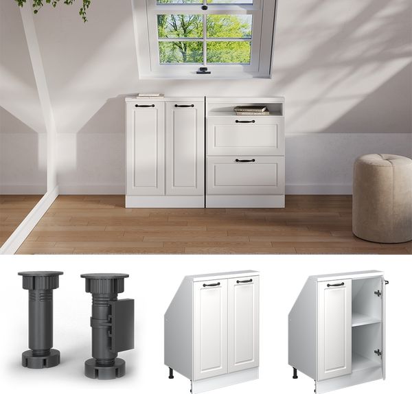 Küchenschrank für Dachschrägen R-Line Weiß Landhaus 60 cm mit 2 Türen Vicco Bild 2