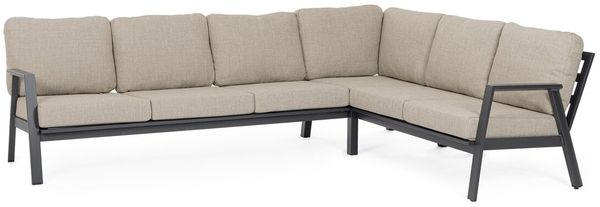 Gartenecksofa Oinimola - Aluminium Anthrazit, Olefin-Stoff Taupe