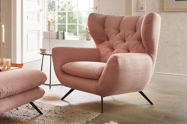 KAWOLA Sessel CHARME Hochlehnsessel Cord rosa 106 x 95 x 100 cm