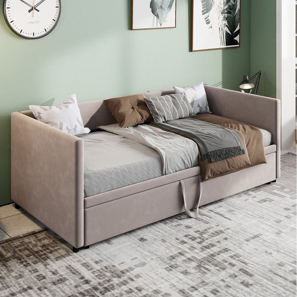 Gdood Polsterbett Daybett Tagesbett Ausziehbett (1 tlg), Schlafsofa, Mit Unterbett, 90x200 cm/180x200 cm, Lattenrost, Samt