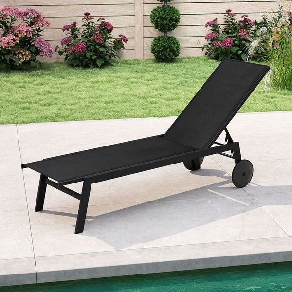 COSTWAY Gartenliege, 1 St, Liegestuhl mit Rollen, 6-stufig verstellbar