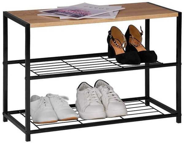 Schuhbank Schuhregal Badregal mit Sitzfläche schwarz-eiche 63 x 30 x 42 cm