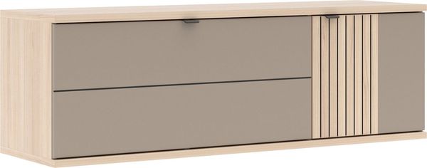 PISA Hänge-Schuhschrank mit 1 Holztür und 1 Klappe in Basalt matt mit Leistenoptik Riva Eiche – FSC-Zertifiziert – Modernes Schuhregal mit 3 Fachböden – 133 x 43 x 38 cm (B/H/T)