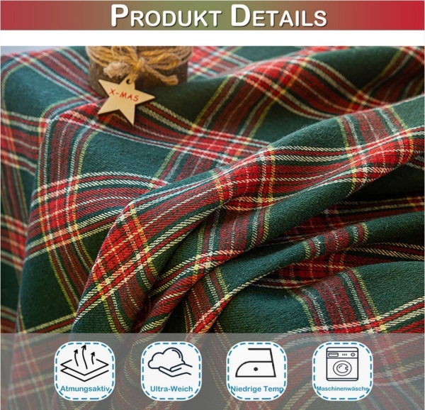 Rosnek Vorhang Karo Vorhang Fenstervorhang Weihnachtsdeko Ösen, Halbtransparent (1 St), für Wohnzimmer Schlafzimmer Bauernhaus Restaurant 132x160cm Rot-Grün Bild 3