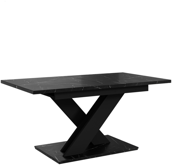 MEBLINI Esstisch Ausziehbar - 140-180x80x75cm - BRONX - Schwarz Marmor/Schwarz Matt - Esszimmertisch Modern - Küchentisch - Säulentisch - Ausziehtisch - Dining Table