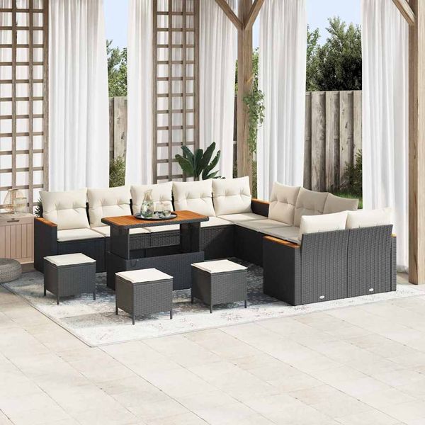 vidaXL Gartensofa-set mit Kissen 18 pcs Schwarz und Creme Poly-Rattan 3365060