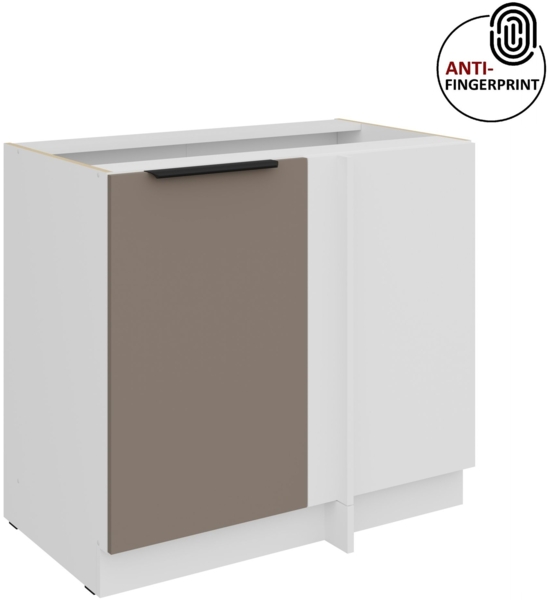 Küchen Eckunterschrank 105 cm Küche ARIA Sandgrau ultra matt + Weiss matt, hochwertige Fronten mit Anti Fingerprint Beschichtung Küchenzeile Küchenblock