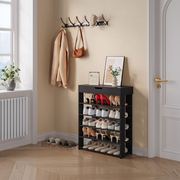 Schuhregal Boppeelo 94x75x30 cm Schwarz [en. casa]