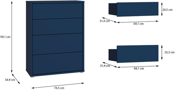 Schubkastenkommode >ALICE SPRINGS< in Nachtblau - 74,5x99,1x34,9cm (BxHxT) Bild 7