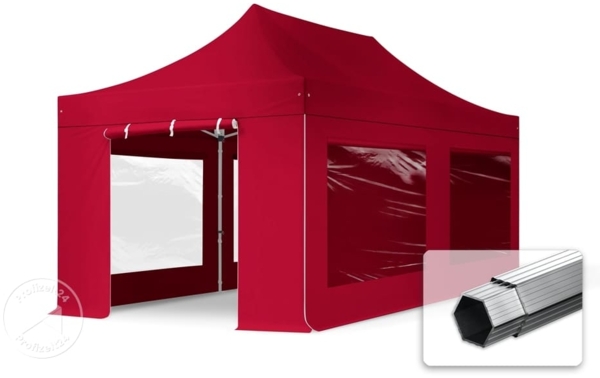 3x6 m Faltpavillon PROFESSIONAL Alu 40mm, Seitenteile mit Panoramafenstern, rot