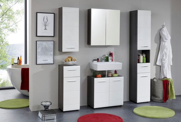 INOSIGN Hängeschrank Sovana Badezimmerschrank mit 2 Fächern in Weiß - Maße (B/T/H) 30/24/77 cm