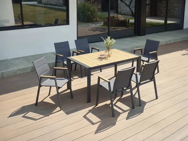 Vente-unique - LIOUS Garden dining set Metall GrauBeige - B 90 cm65 cm x H 75 cm90 cm x L 150 cm55 cm