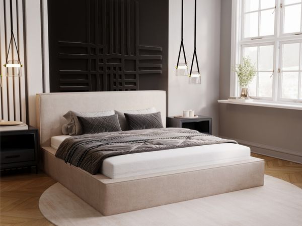GRAINGOLD Monaco Doppelbett 160x200, Polsterbett mit Bettkasten und Kopfteil, Velour-Stoff, Beige