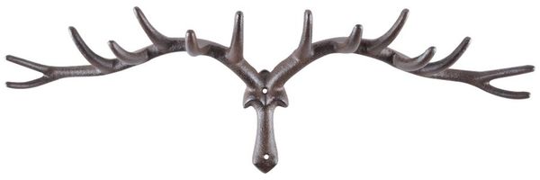 Rustikale Hirschgeweih Wandgarderobe aus Gusseisen mit 14 Haken Vintage braun
