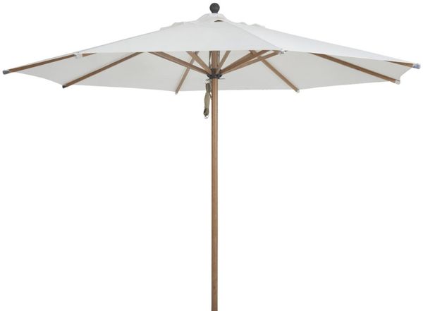 Sonnenschirm Paliano aus Aluminium und Polyester, modern skandinavisch, rund, weiß, mit winddichtem Kamin, Ø 300 cm, Gestell in Holzoptik