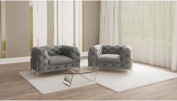 S-Style Möbel Chesterfield-Sessel Ashley mit Goldene Metall Füßen, mit Wellenfederung