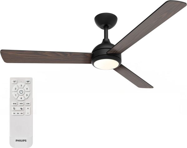 Philips LED Deckenleuchte Civx 24W, Ventilator 32W, drehbare Blätter, ⌀132cm schwarz-dunkelbraun, CCT - über Fernbedienung, Dimmer, Dimmfunktion, Ein-/Ausschalter, Farbsteuerung, Fernbedienung, Infrarot inkl, Memoryfunktion, Ventilatorfunktion, dimmbar...