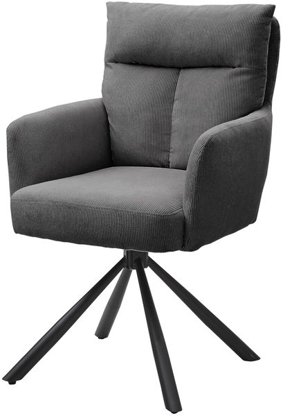 Sofia Esszimmerstuhl mit schwarzem Metallgestell und Cord Bezug, Grau - Bequemer Stuhl für Esszimmer & Wohnzimmer - 60 x 93 x 67 cm (B/H/T)
