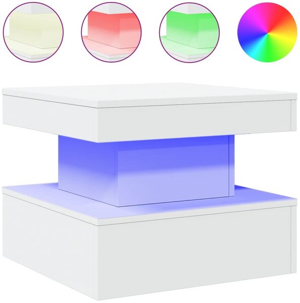 Couchtisch, Sofatisch mit LED-Leuchten Weiß 50x50x40 cm
