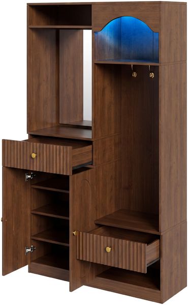Kompaktgarderobe mit Spiegel und Sitzbank,Flurgarderobe mit Schuhschrank und Haken, Kleiderhaken,Kompaktgarderobe,Flurmöbel Set,Flurgarderobe Bild 10