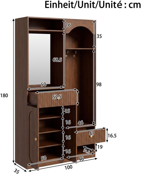 Kompaktgarderobe mit Spiegel und Sitzbank,Flurgarderobe mit Schuhschrank und Haken, Kleiderhaken,Kompaktgarderobe,Flurmöbel Set,Flurgarderobe Bild 4