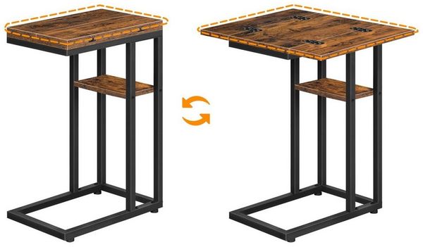 Hoobro Beistelltisch Klappbarer Sofatisch (C-Form Couchtisch, Kaffeetisch Snacktisch, mit Lagerregal), Schmaler Nachttisch für Wohnzimmer, Schlafzimmer