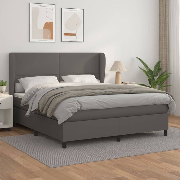 vidaXL Boxspringbett mit Matratze Grau 180x200 cm Kunstleder 3128929
