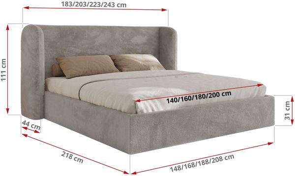 Polsterbett Bett mit Holzlattenrost Schlafzimmer Bett Doppelbett gepolstertes Kopfteil Multipocket Matratze - EMORA CLASSIC - 180x200 cm - Hellgrau Plüsch - ELORI LUX Bild 4