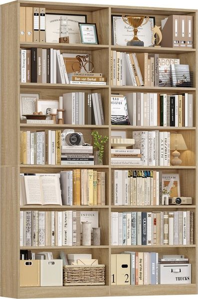Homfa Bücherregal 212 cm hoch Standregal Bücherschrank Regal, mit 14 Fächern Raumteiler Aufbewahrungsregal 116x28,5x212 cm eiche