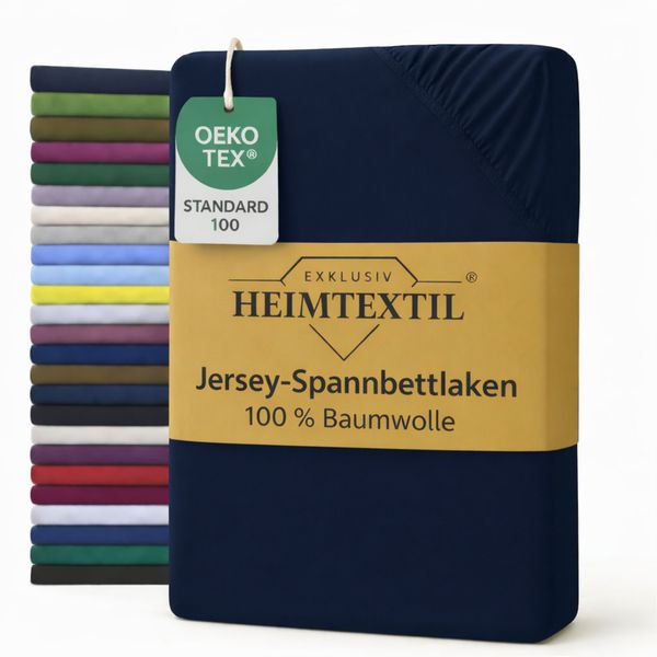 EXKLUSIV HEIMTEXTIL Marke Jersey Spannbettlaken 90 x 200 cm Navyblau 100% Baumwolle Öko - Tex Zertifiziert Bed-Sheet Bettlaken Spannbetttuch Topper Leinentuch
