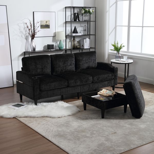 4-Sitzer Sofa mit Hocker, B 196,5 x T 75 x H 77 cm, aus Chenille