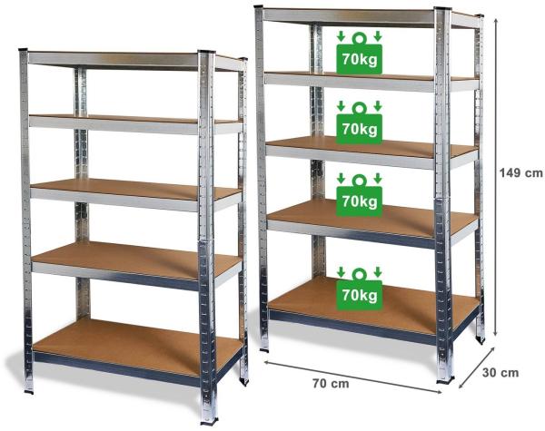 ONDIS24 Schwerlastregal Steckregal Metallregal Basti 70 x 30 verzinkt, 2-tlg, steckbar, robust