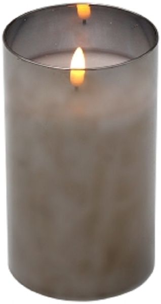 LED Kerze im Glas 3D Flamme Effekt grau mit Timer anthrazit silber verspiegelt