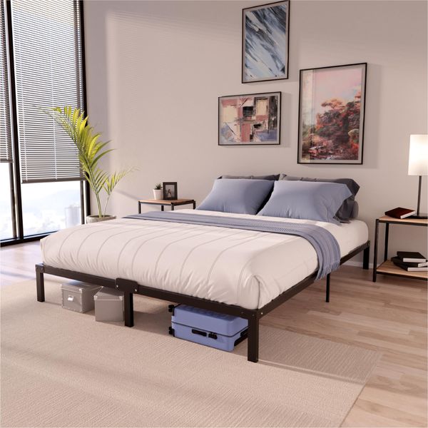 Dreamzie Bett 180x200 mit Lattenrost aus Metall - Bettgestell 180x200 für Matratze, Höche 35 cm - Großer Stauraum, Leicht zu Montieren und Stabil - Schwarzer Lattenrost