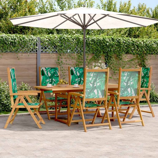 vidaXL 7-tlg. Garten-Essgruppe Stoff und Massivholz Blattmuster 3281740
