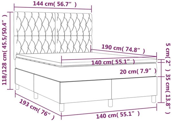 vidaXL Boxspringbett mit Matratze & LED Schwarz 140x190 cm Samt 3136301 Bild 8
