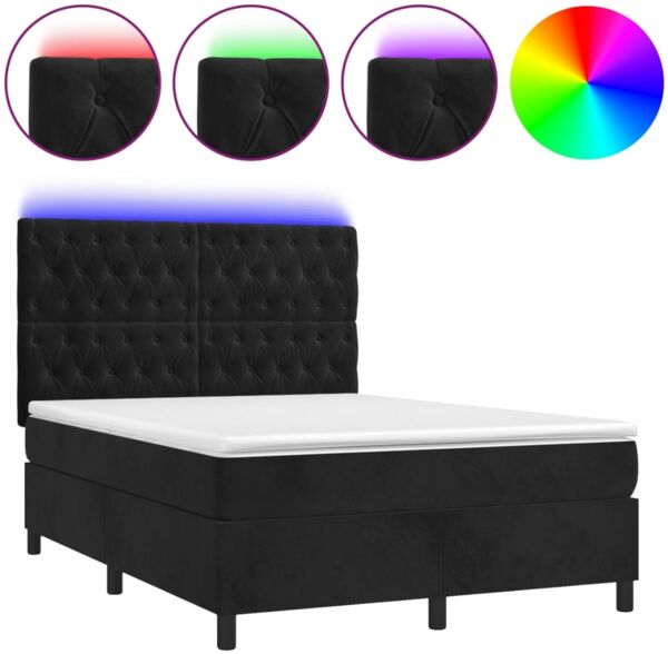 vidaXL Boxspringbett mit Matratze & LED Schwarz 140x190 cm Samt 3136301 Bild 2