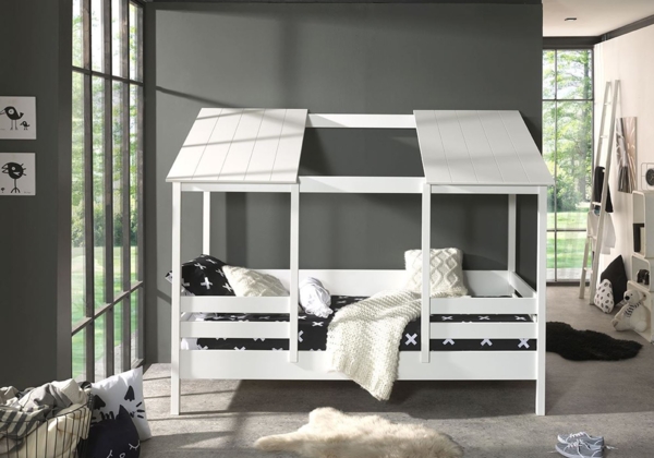 Hausbett Katjuscha 214x105x174 Kinderbett Massivholz+MDF Weiß Bild 2