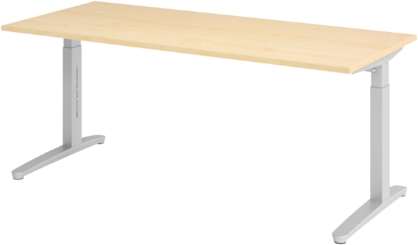 bümö manuell höhenverstellbarer Schreibtisch 180x80 in Ahorn, Gestell in silber - PC Tisch höhenverstellbar & groß, höhenverstellbarer Tisch Büro, großer Computertisch verstellbar, X19-3-SS