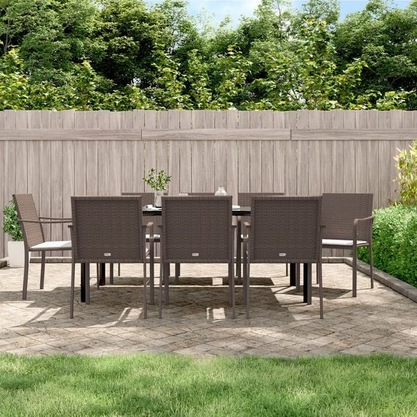 vidaXL 9-tlg. Garten-Essgruppe mit Kissen Poly Rattan und Stahl 3186966