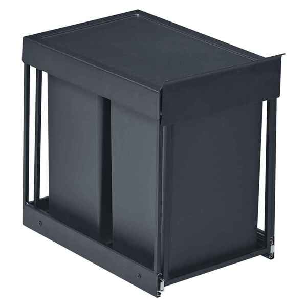 SONGMICS Mülleimer küche, Mülltrennsystem für Unterschrank, 2 x 15 L, Abfalleimer 2 Fächer, ausziehbar, Stahlrahmen, ABS-Deckel, grau Bild 2
