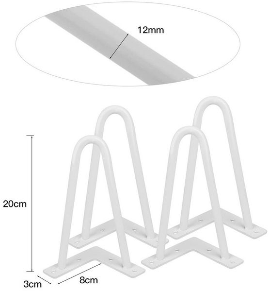 JEOBEST Bücherregal Hairpin Legs,Haarnadelbeine,Hairpin Legs Austauschbare Tisch,2 Streben, DIY 4er Set, 20-50 cm hoch, Metall, Mit Bodenschoner