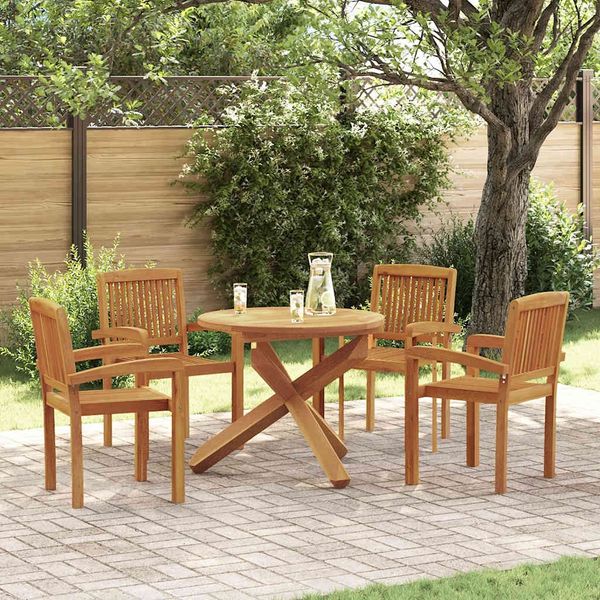 vidaXL 5-tlg. Garten-Essgruppe Massivholz Teak 3073201