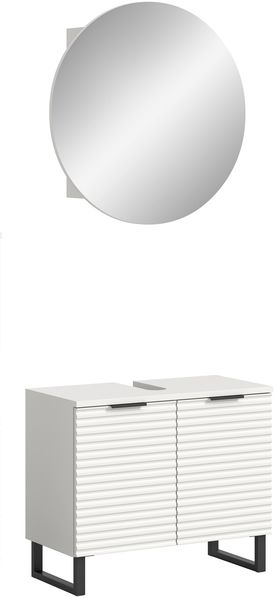 Badezimmer-Set >Riff< (2-teilig) wertige Rillenoptik Weiß / Spiegel - 70x193x34cm (BxHxT)