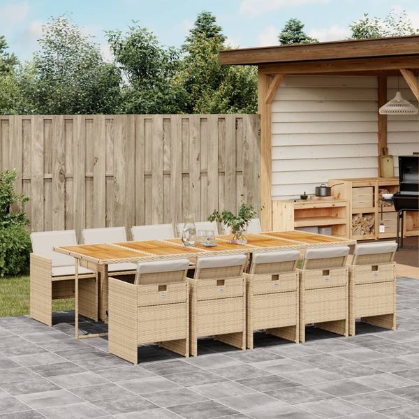 vidaXL 11-tlg. Garten-Essgruppe mit Kissen Beige Poly Rattan 3277707
