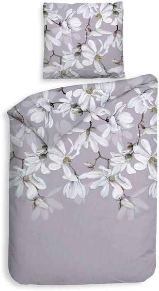 Heckett & Lane Flanell Bettwäsche 135x200 Stacey Purple Magnolie Blüten flieder weiß
