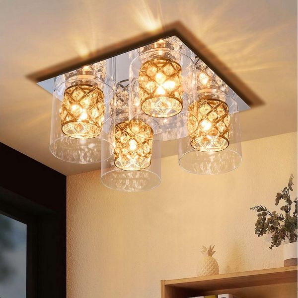 Nettlife Deckenleuchte Wohnzimmer Modern Kristalle G9 mit Glas Lampenschirm Schlafzimmerlampe, LED wechselbar, Küchenlampe Flurlampe für Schlafzimmer Küche Wohnzimmer Eingang